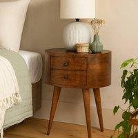 Wyld Haus Brescia Chestnut Mango Wood Oval Bedside Table 2 Drawers in Brown
