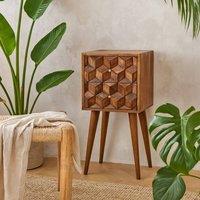 Wyld Haus Banyuls Mini Cube Carved 2 Drawer Bedside Table in Brown