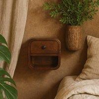 Wyld Haus Cagliari Small Curved Chestnut Bedside Table Drawer & Open Shelf in Brown