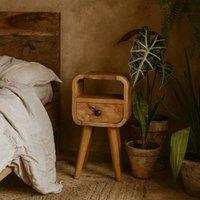 Wyld Haus Cagliari Small Mango Wood Bedside Table Natural Curve Drawer & Shelf in Brown