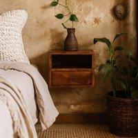 Wyld Haus Solis Wall Mounted Bedside Table 1 Drawer Mango Wood in Brown