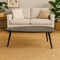 Wyld Haus Alabama Black Marble Coffee Table Oval Marble Top Black Metal Legs
