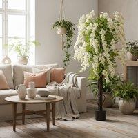 Wyld Haus Artificial White Wisteria Style Tree in Nursery Pot