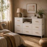 Wyld Haus Haso 8 Drawer Cream White Boucl Chest with Built in Charging Station