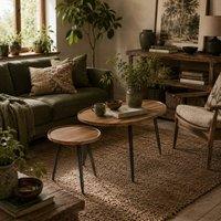 Wyld Haus Suta Set of 2 Nesting Coffee Tables Chestnut Wood Effect Black Metal in Brown