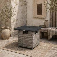 Wyld Haus Ratalli Rattan Grey Square Gas Fire Pit Table with Mesh Guard