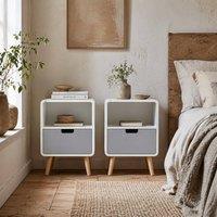 Wyld Haus Neselo Set of 2 Scandinavian Wooden Bedside Tables Drawer Shelf in White