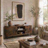 Wyld Haus Avaniva 120cm Rustic Brown TV Console Sliding Tambour Doors