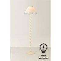 ValueLights Bobbin Colour Trim Linen Shade Cream Bobble Floor Lamp with Bulb in Baby Blue