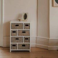 Statement Furniture Tetbury 8 Drawer Storage Unit- White with Whitewash Seagrass Baskets