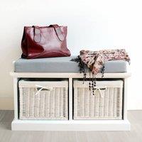 Statement Furniture Tetbury Bench with 2 White Wicker Baskets & Grey Cushion