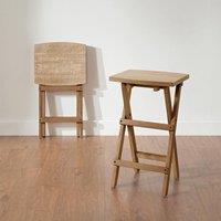 Statement Furniture Set of 2 Shire Oak Folding Stools, 64cm Tall Bar Stools in Light Brown