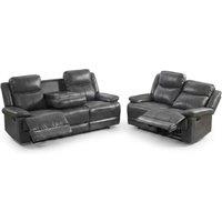 HOME LUXE INTERIOR Casper Grey Leather 3 & 2 Seater Manual Recliner Sofa Set Pack | Size: 150 cm x 35 cm
