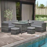 Alivio 8-Seater Rattan Furniture Set with Built-In Fire Pit & Cushions in Grey