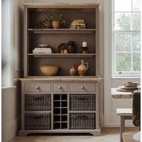 Statement Furniture Florence Display Cabinet With Shelves, Wine Rack & Storage Baskets in Light Grey