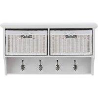 Statement Furniture Tetbury Small Hallway Coat Rack / Shelf with Wicker Storage Baskets in White