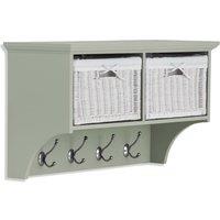 Statement Furniture Tetbury Small Hallway Coat Rack / Shelf with Wicker Storage Baskets in Light Green