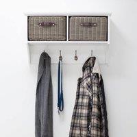 Statement Furniture Tetbury Coat Rack Hanging Shelf with 2 Grey Storage Baskets in White