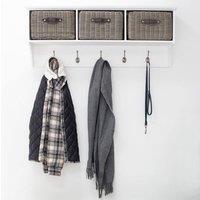 Statement Furniture Tetbury Large Coat Rack Hanging Shelf with 3 Grey Storage Baskets in White