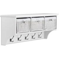 Statement Furniture Tetbury Large Hallway Coat Rack / Shelf with Wicker Storage Baskets in White