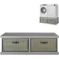 Statement Furniture Tetbury Double Washing Machine Pedestal, Dryer Stand with Baskets in Light Grey