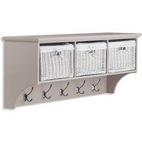 Statement Furniture Tetbury Large Hallway Coat Rack / Shelf with Wicker Storage Baskets in Taupe