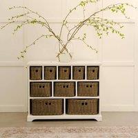Statement Furniture Tetbury 10 Drawer Storage Unit with Brown Faux Wicker Baskets in White