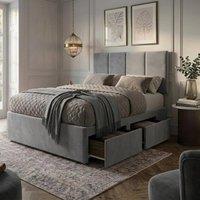 Bed Time UK Plush Divan Bed with Mattress 20 Vertical Headboard & 2 Drawers in Grey | Size: Small Double