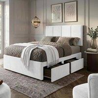 Bed Time UK Plush Divan Bed with Mattress 20 Vertical Headboard & 2 Drawers in White | Size: Small Double