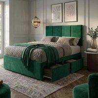 Bed Time UK Plush Divan Bed with Mattress 20 Vertical Headboard & 2 Drawers in Green | Size: Single