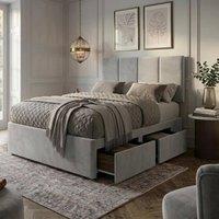 Bed Time UK Plush Divan Bed with Mattress 20 Vertical Headboard & 2 Drawers in Silver | Size: Single