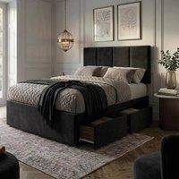 Bed Time UK Plush Divan Bed with Mattress 20 Vertical Headboard & 2 Drawers in Black | Size: Single