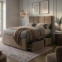 Bed Time UK Plush Divan Bed with Mattress 20 Vertical Headboard & 2 Drawers in Khaki | Size: Small Double