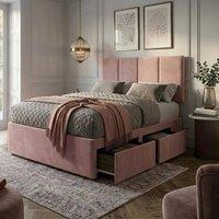 Bed Time UK Plush Divan Bed with Mattress 20 Vertical Headboard & 2 Drawers in Pink | Size: Single