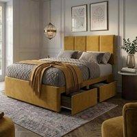 Bed Time UK Plush Divan Bed with Mattress 20 Vertical Headboard & 2 Drawers in Mustard | Size: Single