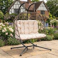 Rosewood & Stone Home Ightham - Double Egg Chair in Cream on Brown | Size: 2 Seater