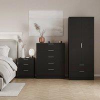 HD Designs Trega 3Pc Bedroom Set(3Dr Bedside, 5Dr Chest, Wardrobe) in Black