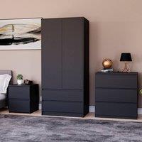 HD Designs Denver Bedroom Set (2 Dr Bedside, 3 Dr Chest, Wardrobe) in Black