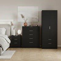 Home Discount Vida Designs Trega 3Pc Bedroom Set(3Dr Bedside, 5Dr Chest, Wardrobe) in Black