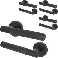 AFIT Matt Black Door Handles Round Rose, 4 Pairs Knurled Internal Lever | Size: 150mm x 150mm