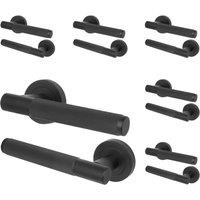 AFIT Matt Black Door Handles Round Rose, 6 Pairs Knurled Internal Lever | Size: 150mm x 150mm