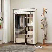 HOMCOM Fabric Wardrobe w/ Shelves Hanging Rail Foldable Closets in Off-White