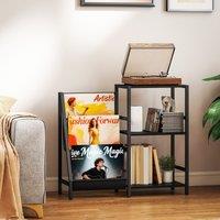 HOMCOM Record Player Stand, 3-Tier Side Table with Vinyl Record Storage in Black