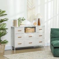 HOMCOM Boucle Chest of Drawers, 2 USB & 2 AC Ports, 8 Drawers Dresser in White
