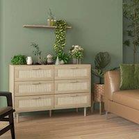 HOMCOM Chest of Drawers, 6-Drawer Dresser for Bedroom, Living Room, Oak in Natural