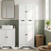 HOMCOM Bathroom Tall Cabinet with Drawer, Shelves & Doors, White