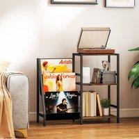 HOMCOM Record Player Stand, 3-Tier Side Table with Vinyl Record Storage in Brown