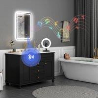 HOMCOM 500 x 700 mm Illuminated Bathroom Mirror with Bluetooth Silver | Size: 700mm x 500mm