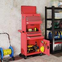 HOMCOM Tool Cabinet with 6 Drawers, 3-in-1 Rolling Tool Chest with Wheels in Red