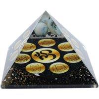 KDMD Orgonite Pyramid Midnight Om Chakra Healing Crystal Generator 90mm in Black